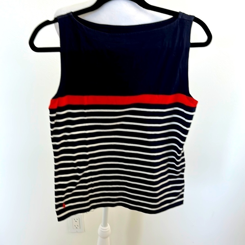 RALPH LAUREN GOLF. Sleeveless shirt Size M Navy with Red and white stripes